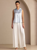 [Vaaleansininen] SilkSilky-FI Sleeveless Lapel Collar Naisten paita 006