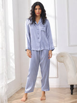 [Teräksensininen] SilkSilky-FI Long Sleeve Notkokaulus Naisten Pyjamat 005