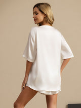 [Valkoinen] SilkSilky-FI Short Sleeve Round Neck Naisten Pyjamat 002