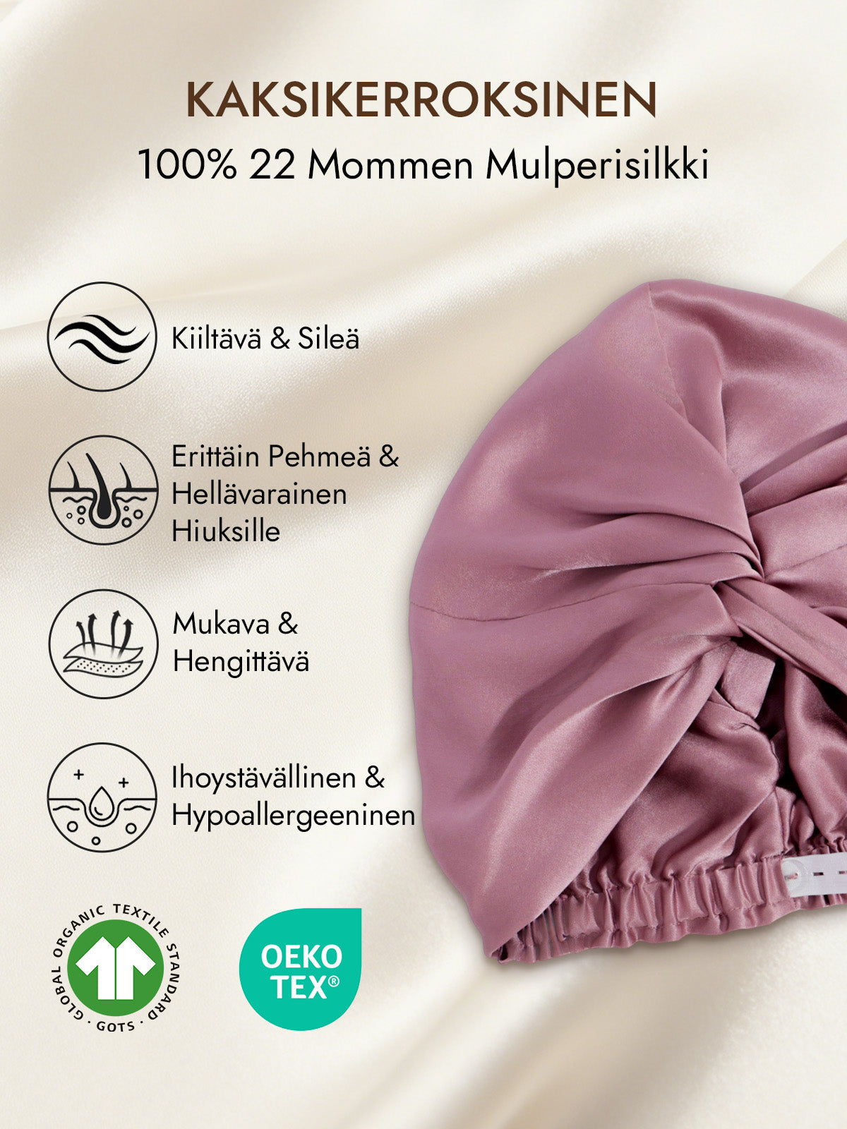 [Vaalean Mauve] SilkSilky-FI 22Momme Sleep Cap 002