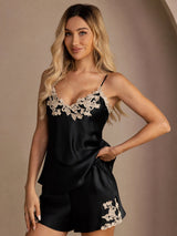 [Musta] SilkSilky-FI Spaghetti Strap V Neck Camisole Setti 001