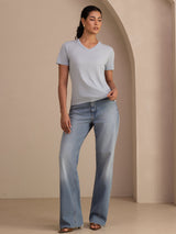 [Harmaansininen] SilkSilky-FI Short Sleeve V Neck Naisten T-paita 007