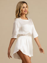 [Valkoinen] SilkSilky-FI Short Sleeve Round Neck Naisten Pyjamat 003
