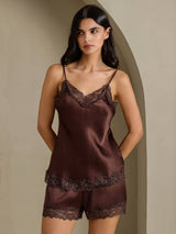[Ruskea] SilkSilky-FI Spaghetti Strap V Neck Camisole Setti 005