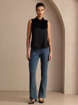 [Musta] SilkSilky-FI Sleeveless Lapel Collar Naisten paita 006
