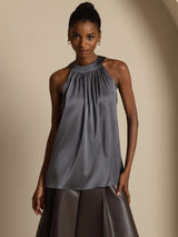 [Tumman Harmaa] SilkSilky-FI Sleeveless Halterneck Naisten T-paita 001