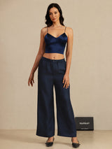 [Tummansininen] SilkSilky-FI Spaghetti Strap V Neck Camisole Top 007