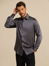 [Tumman Harmaa] SilkSilky-FI Long Sleeve Lapel Collar Miesten Paita 006