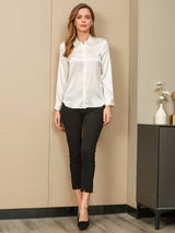 [Valkoinen] SilkSilky-FI Long Sleeve Lapel Collar Naisten paita 005