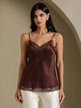 [Ruskea] SilkSilky-FI Spaghetti Strap V Neck Camisole Top 001