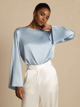 [Harmaansininen] SilkSilky-FI Long Sleeve Boat Neck Pusero 001