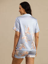[Vaaleansininen] SilkSilky-FI Short Sleeve Notkokaulus Naisten Pyjamat 002