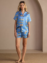 [Sininen Kala] SilkSilky-FI Short Sleeve Lapel Collar Naisten Pyjamat 005