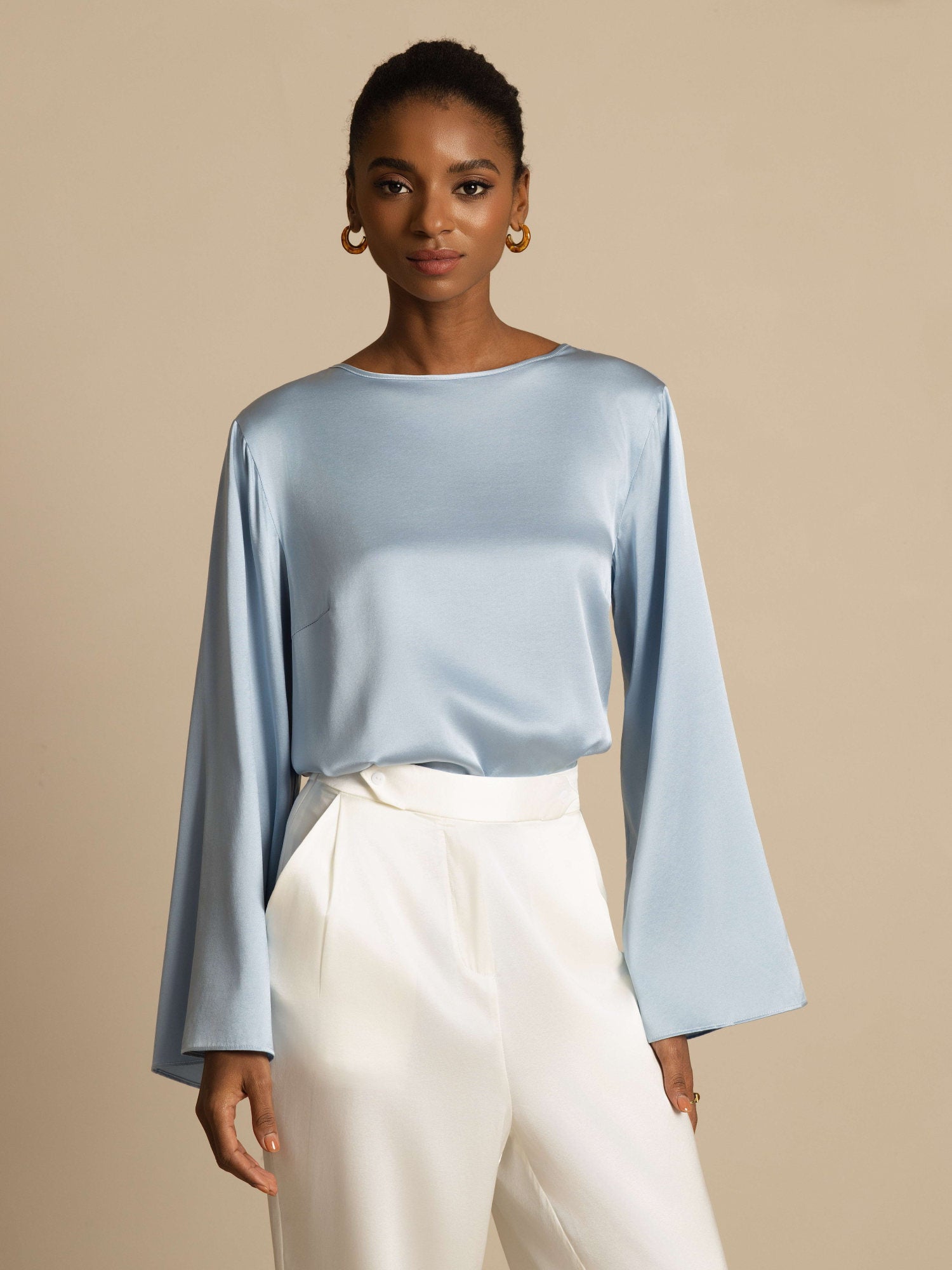 [Harmaansininen] SilkSilky-FI 19Momme Pitkähihainen Venekaula-aukko Pusero 006