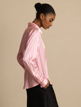 [Rosa Raita] SilkSilky-FI Long Sleeve Lapel Collar Naisten paita 003