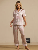 [Vaaleanpunainen Sydän Geo] SilkSilky-FI Short Sleeve Notkokaulus Naisten Pyjamat 005