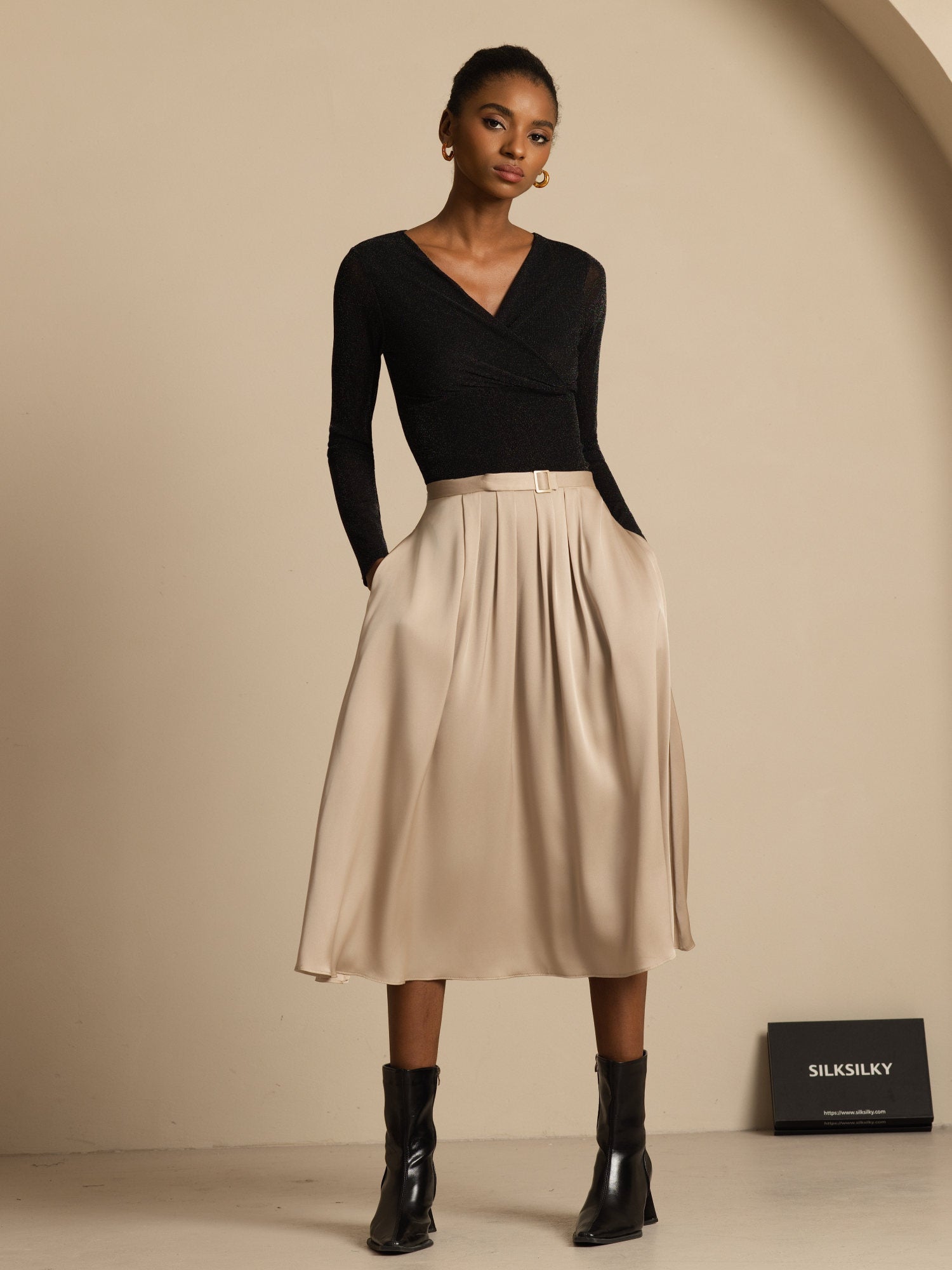 [Tan] SilkSilky-FI 19Momme Silkki Skirt 005