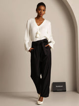 [Musta] SilkSilky-FI 32Momme Silk-Wool Blend Womens Pants 003