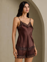 [Ruskea] SilkSilky-FI Spaghetti Strap V Neck Camisole Setti 001