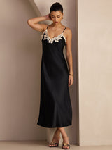 [Musta] SilkSilky-FI Spaghetti Strap V Neck Mekko 006