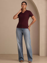 [Viini] SilkSilky-FI Short Sleeve V Neck Naisten T-paita 006