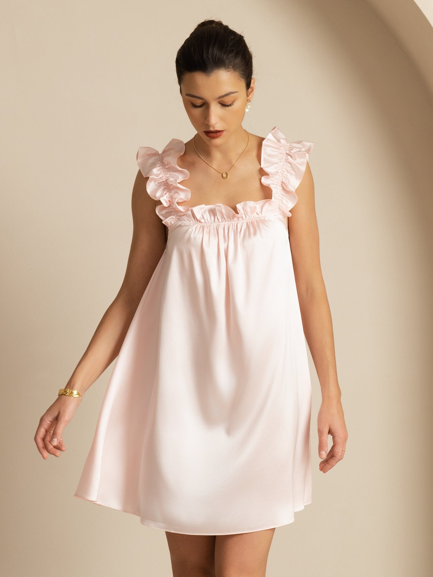 [Pinkki] SilkSilky-FI Sleeveless Square Neck Yöpaita 001