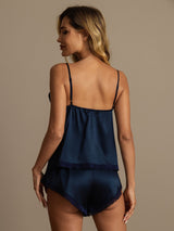 [Tummansininen] SilkSilky-FI Spagettihihna V Neck Camisole Setti 002