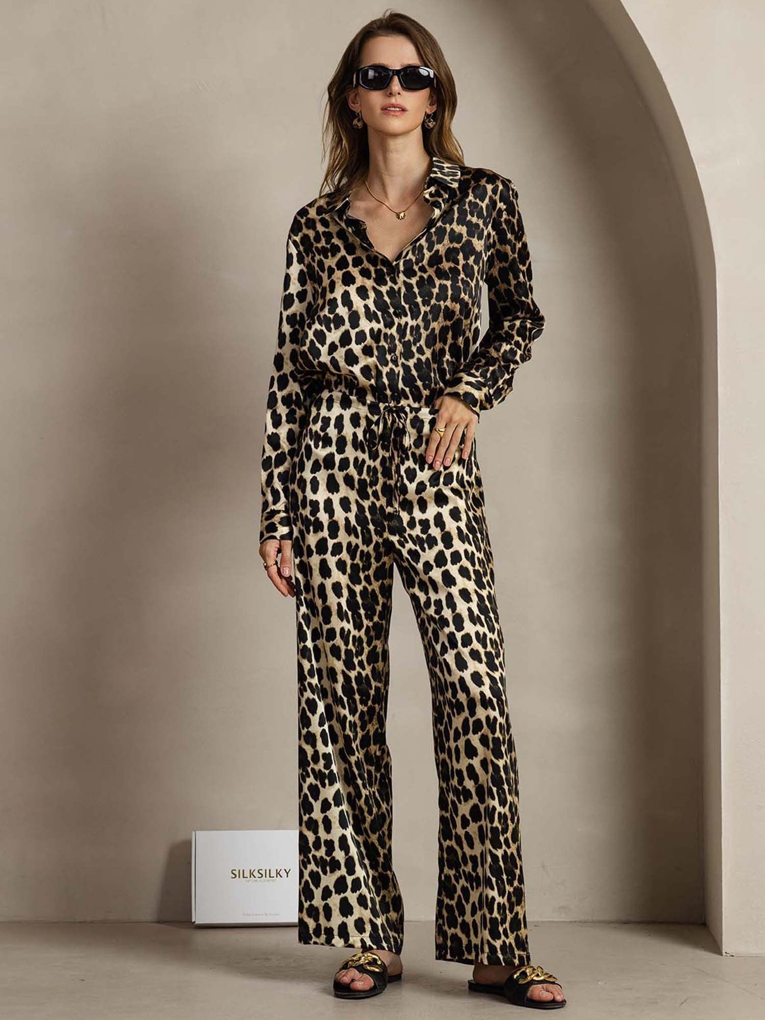 [Leopardi] SilkSilky-FI 19Momme Lapel Collar Women''s Outfit Sets 001