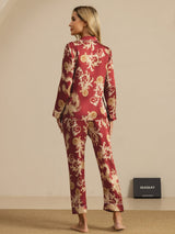 [Viininpunainen Lohikäärme] SilkSilky-FI Long Sleeve Notkokaulus Naisten Pyjamat 002