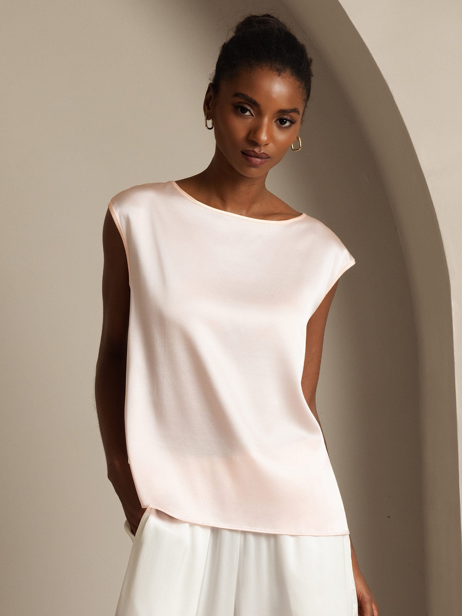 [Pinkki] SilkSilky-FI 19Momme Womens T-Shirt 001,