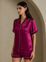 [Fuksia] SilkSilky-FI Short Sleeve Notkokaulus Naisten Pyjamat 007