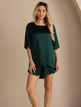 [Tummanvihreä] SilkSilky-FI Short Sleeve Round Neck Naisten Pyjamat 003