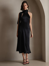 [Musta] SilkSilky-FI Sleeveless Tie Neck Mekko 005
