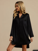[Musta] SilkSilky-FI Long Sleeve Lapel Collar Unipaita 005