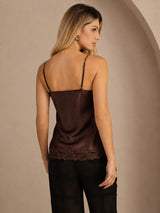 [Ruskea] SilkSilky-FI Spaghetti Strap V Neck Camisole Top 002