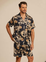 [Musta Lohikäärme] SilkSilky-FI Short Sleeve Notkokaulus Miesten Pyjamat 001
