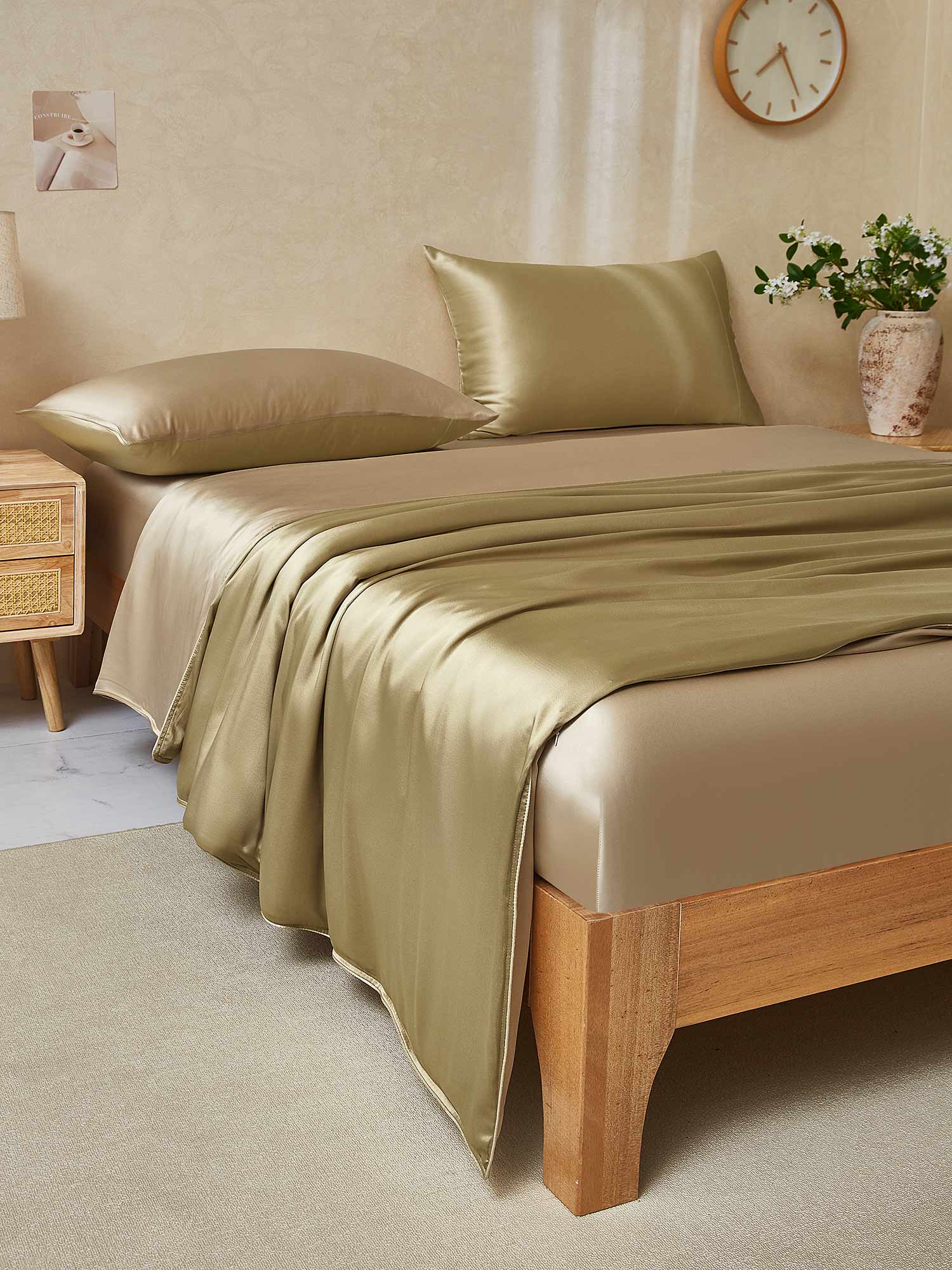 [Beige+Khaki] SilkSilky-FI 22Momme Bedding Set 003,