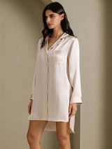 [Beige] SilkSilky-FI Long Sleeve Lapel Collar Unipaita 001