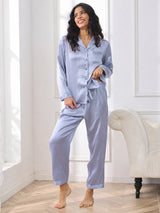 [Teräksensininen] SilkSilky-FI Long Sleeve Notkokaulus Naisten Pyjamat 004