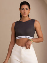 [Harmaa] SilkSilky-FI Sleeveless Crew Neck Camisole Top 005