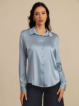 [Harmaansininen] SilkSilky-FI Long Sleeve Lapel Collar Naisten paita 003