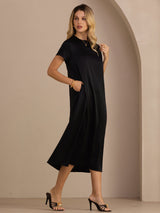 [Musta] SilkSilky-FI Short Sleeve Round Neck Mekko 001
