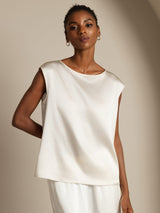 [Valkoinen] SilkSilky-FI Cap Sleeve Round Neck Naisten T-paita 003