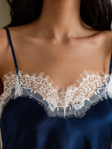[Tummansininen] SilkSilky-FI Spaghetti Strap V Neck Camisole Top 004