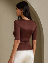 [Kahvi] SilkSilky-FI Half Sleeve Naisten T-paita 002