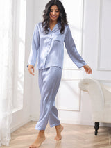 [Teräksensininen] SilkSilky-FI Long Sleeve Notkokaulus Naisten Pyjamat 003