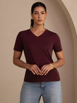 [Viini] SilkSilky-FI Short Sleeve V Neck Naisten T-paita 004