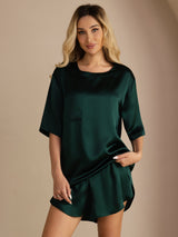 [Tummanvihreä] SilkSilky-FI Short Sleeve Round Neck Naisten Pyjamat 004
