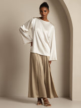 [Valkoinen] SilkSilky-FI Long Sleeve Boat Neck Pusero 006