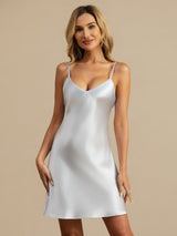 [Vaaleansininen] SilkSilky-FI Spaghetti Strap V Neck Yöpaita 001